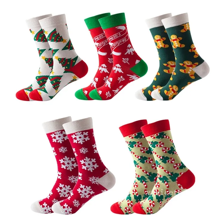 Cilindro medio Árbol de Navidad Snow Elk Regalo Calcetines de algodón Otoño Invierno Medias de Navidad Hombres Santa Claus Decoraciones T2I53066