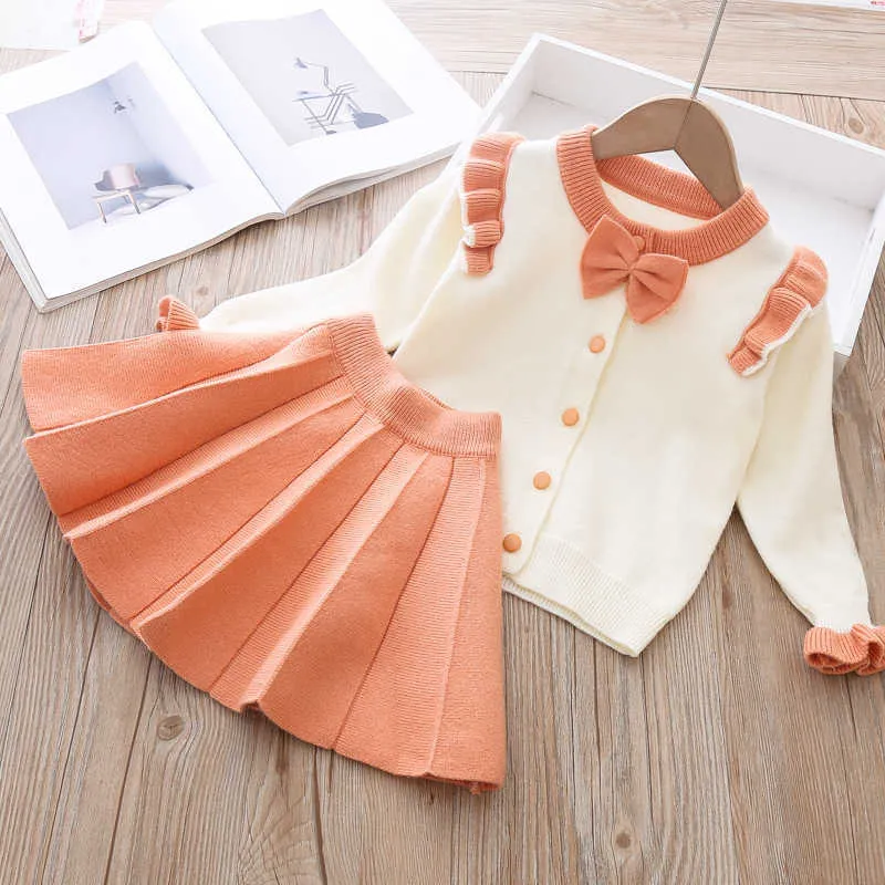 Autumn New Arrival Girls Fashion Sticked Set Sweater Coat+kjol Girls Boutique Outfits Baby Girl Winter Clothes