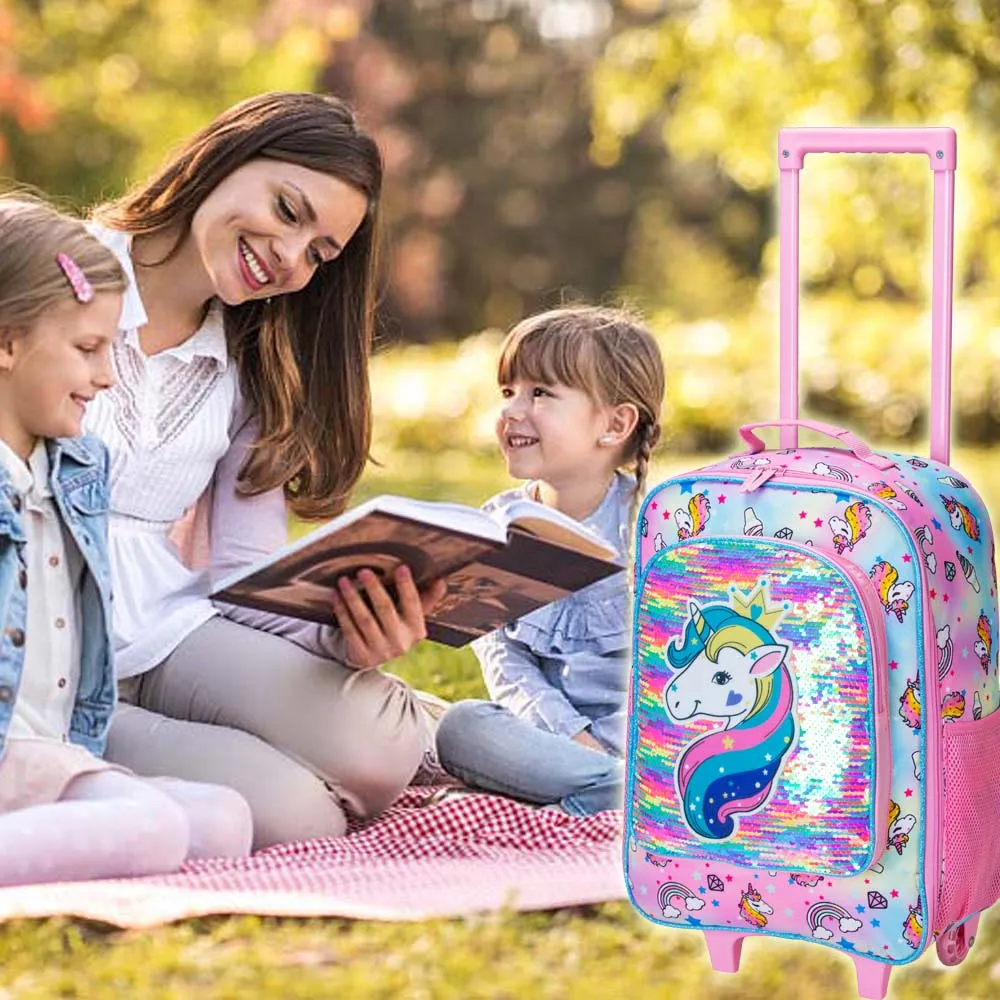 Kids Suitcase Rolling Luggage with Wheels for Girls - Unicorn