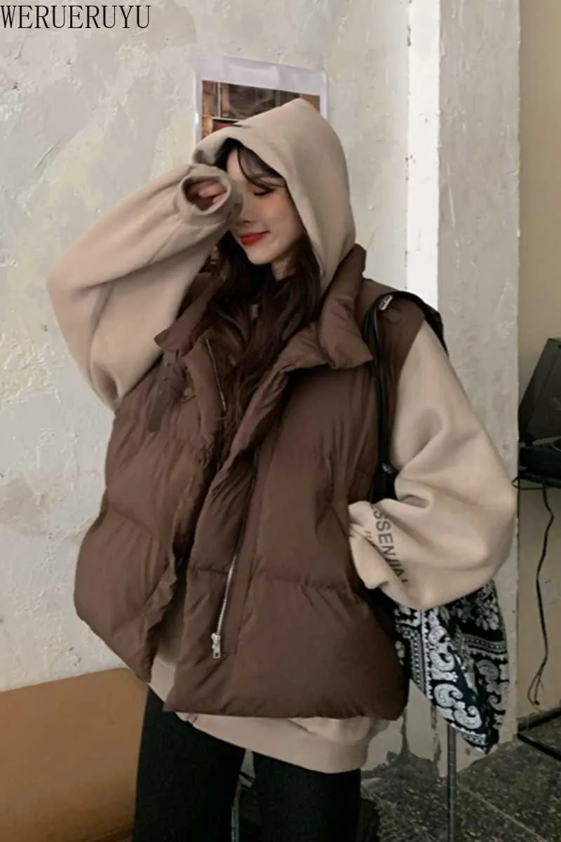 겨울 여성 코튼 조끼 가을 캐주얼 따뜻한 두꺼운 허리 코트 민소매 솔리드 컬러 조끼 210608
