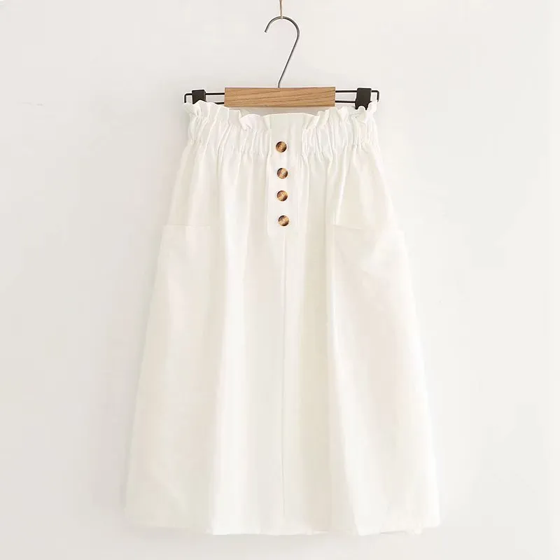 Faldas de mujer de primavera cintura elástica Vintage coreana suelta una línea de algodón Midi falda de un solo pecho falda sólida Faldas 9905 210518