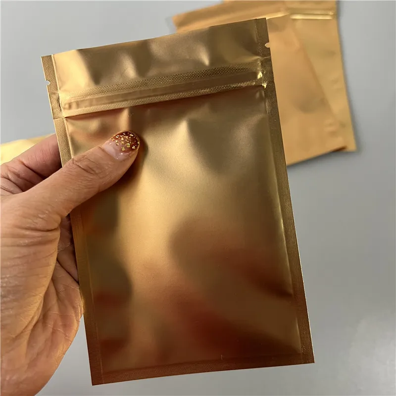 Svart Golden Plastic Mylar Väskor Aluminium Folie Zipper Väska för långsiktig matlagring och samlarobjekt skydd 8 färger två sidor färgade