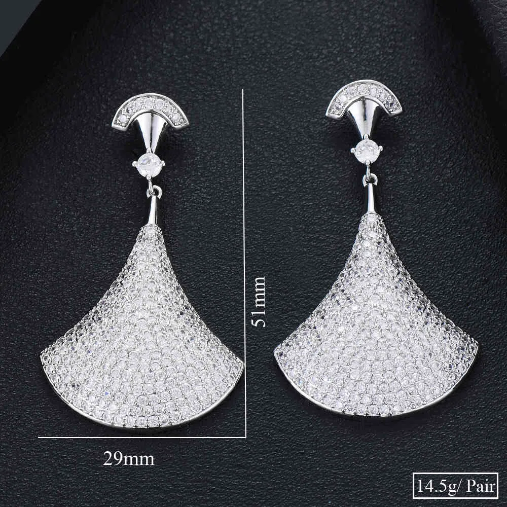 Godki Brand Luxury Sparkling Shell Örhängen för Kvinnor Nigeriansk stil Full Cubic Zirconia Dangle Drop Earring Smycken