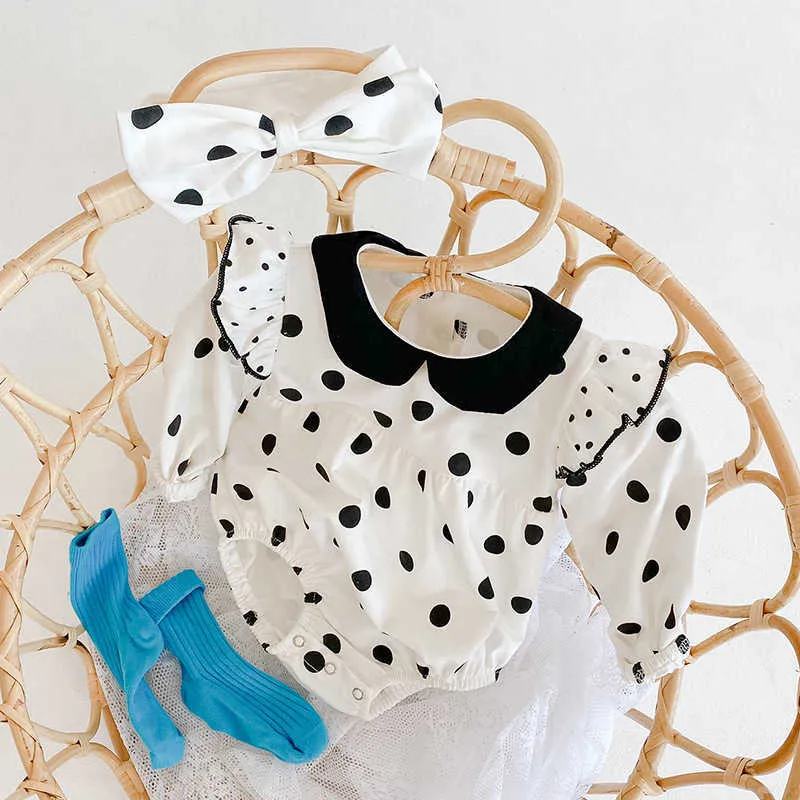 Polka Dot Romper Doğan Kız Giysileri Bahar Güz Uzun Kollu Tulum Bebek Onesie Kıyafet Bebek Bodysuit 210529