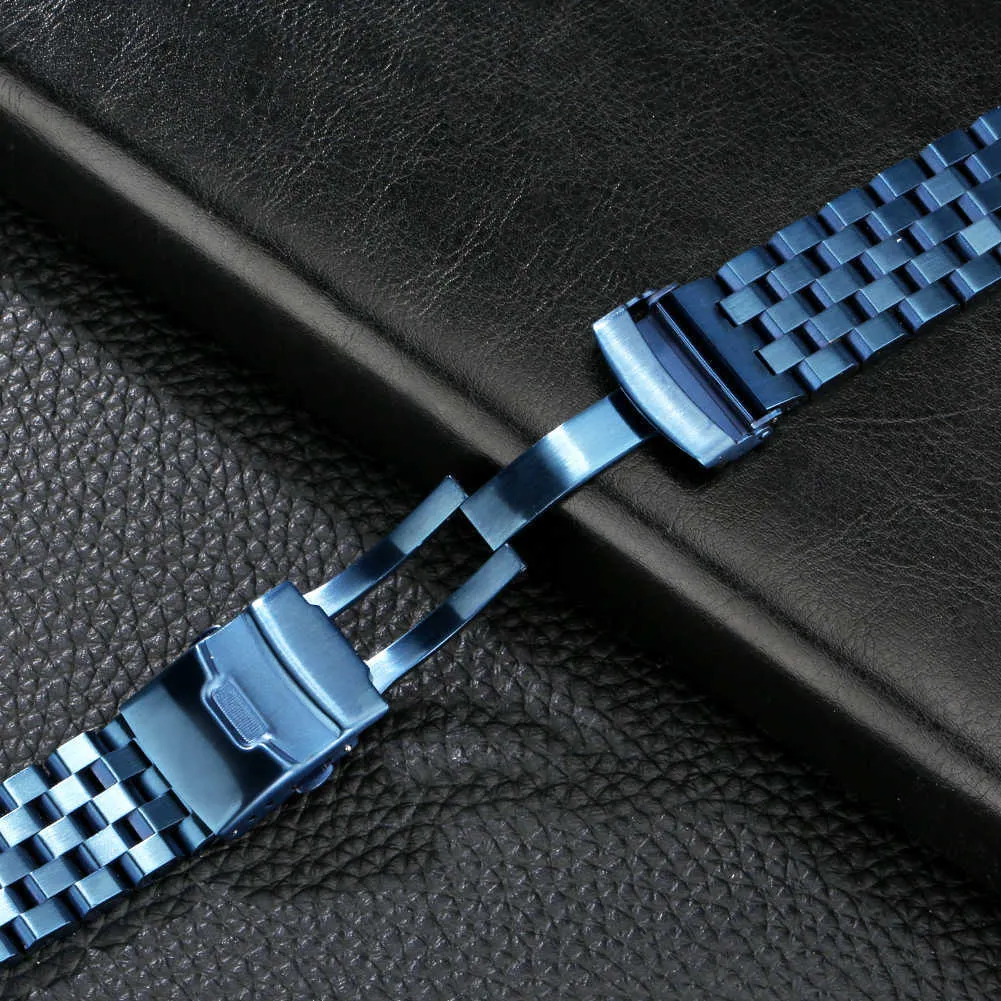 Bracelet de montre en acier inoxydable bleu Bracelet 20mm 22mm 24mm Bracelet de montre en métal massif Bracelet de poignet Ceinture de remplacement Barres à ressort Accessoires H0915