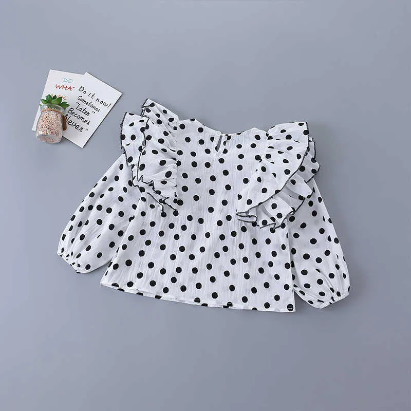 2-7 Jahre hochwertiges Mädchen-Kleidungsset Herbstmode Polka Dot Solid Shirt + Lederrock Kind Kinder 210615