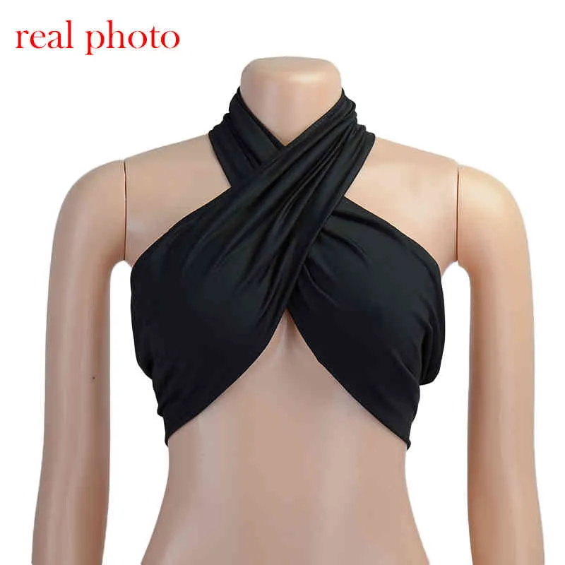 Moda Halter Sexy senza spalline Wrap Crop Top Donna Increspato Tube Cropped Intimo femminile Vest Streetwear 210514