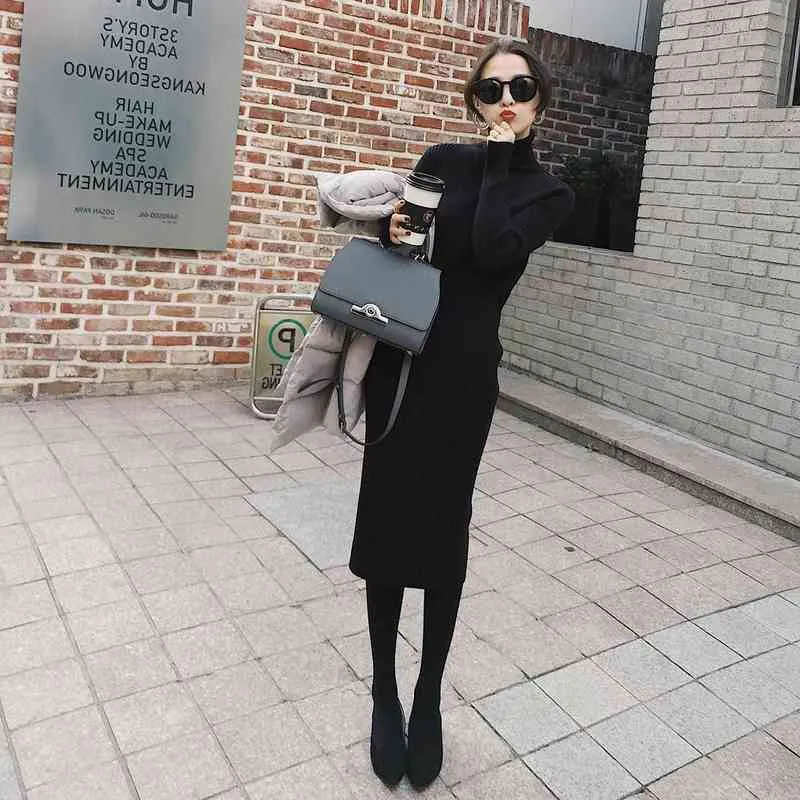 New Autumn Winter Women Knitted Dress Turtleneck Sweater Dresses Lady Slim Bodycon Long Sleeve Bottoming Dress Vestidos F113 G1214