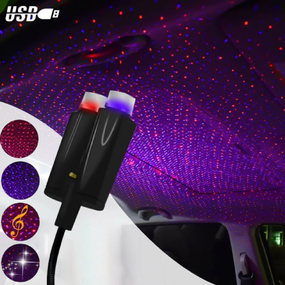 Usb Power Adapter Car Interior Starry Sky Lamp With Dual Colored LED