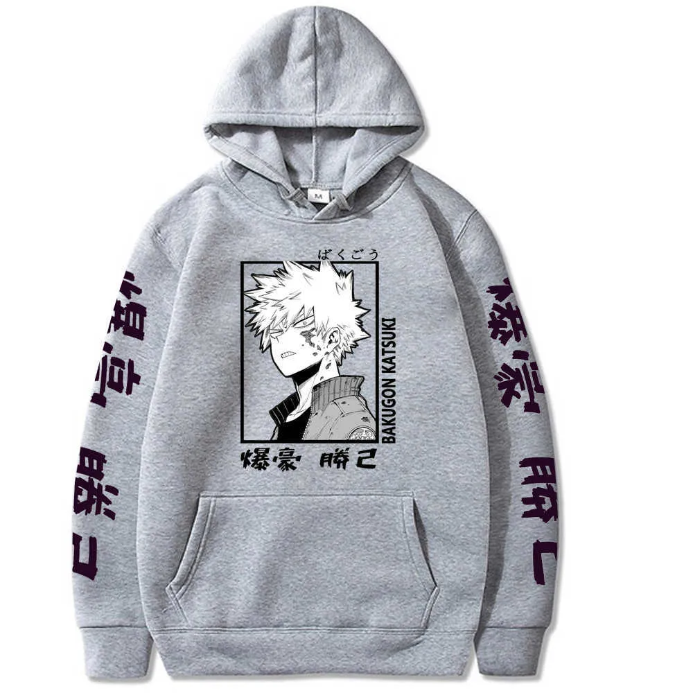 2020 Harajuku My Hero Academia Hoodies Hommes Femmes À Manches Longues Sweat Bakugou Katsuki Anime Manga Noir Hoodies Tops Vêtements Y0803