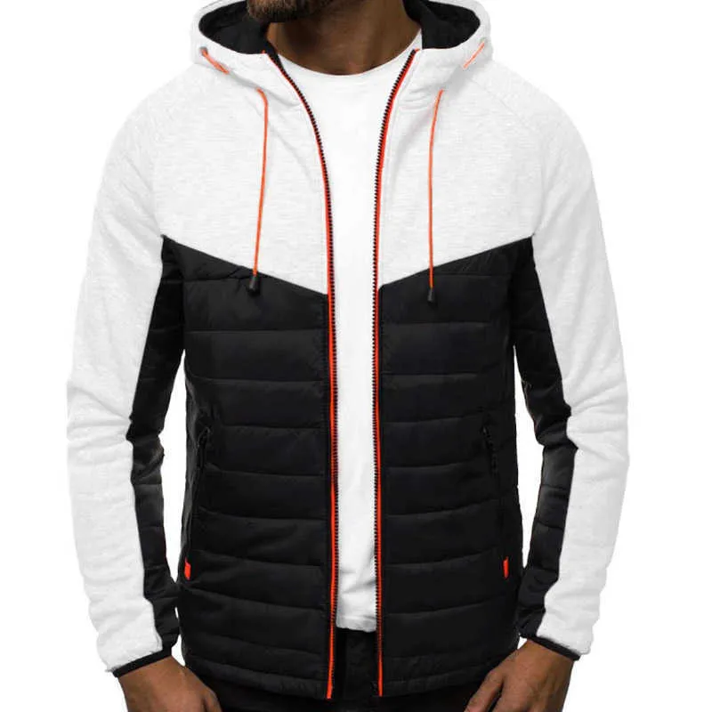 Autumn Winter Hooded Jacket Men Casual Slim Patchwork Zipper Coat Plus Size 3XL Long Sleeve s Jackets Oversized 210811
