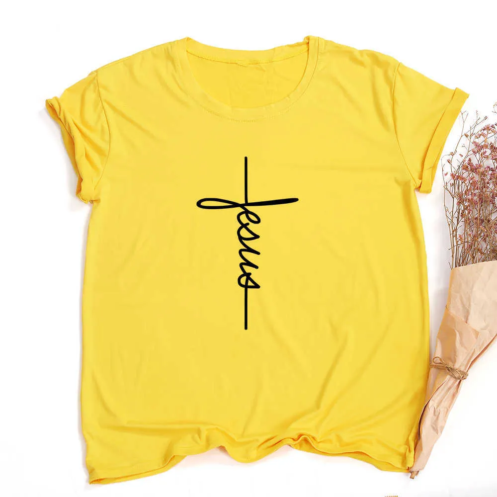 Jésus Croix Imprimer Femmes T-shirt Christian Tops Harajuku Faith Love Hope Graphic Tees Femme T-shirts Casual Tees Camisetas Mujer X0628