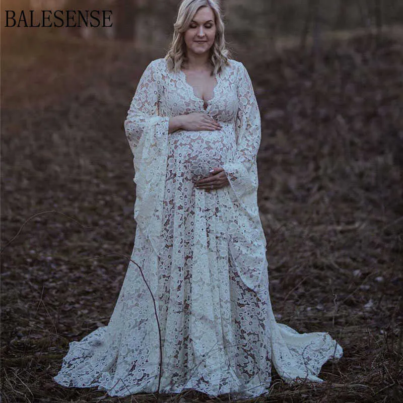 Lace Maternity Gowns Dresses for Photo Shoot Sexy High Split Maxi Long Pregnant Women Clothes Loose Pregnancy Dress Photogrpahy X0902