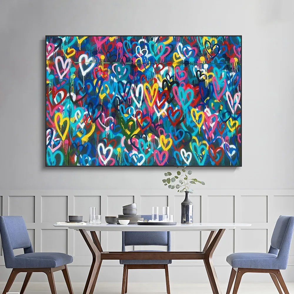 Grupo de graffiti moderno de corações de amor coloridos pôsteres e impressões pinturas em tela imagens de arte de parede para sala de estar decoração de casa cua1140170