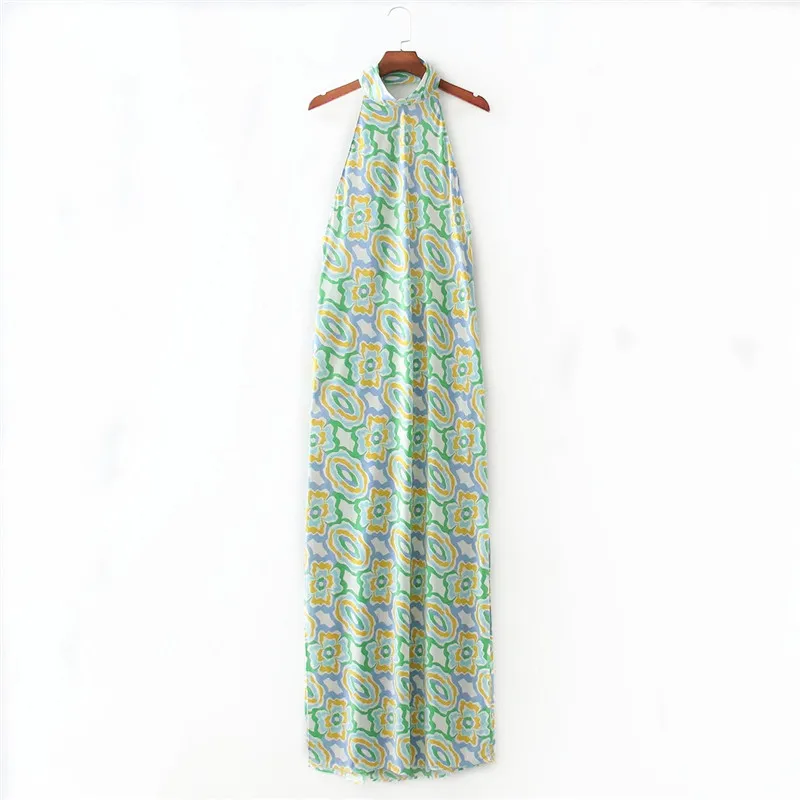 Abito Donna Verde Stampa Halter Lungo Donna Vintage Backless Sexy Maxi Estivo es Beach Party es 210519