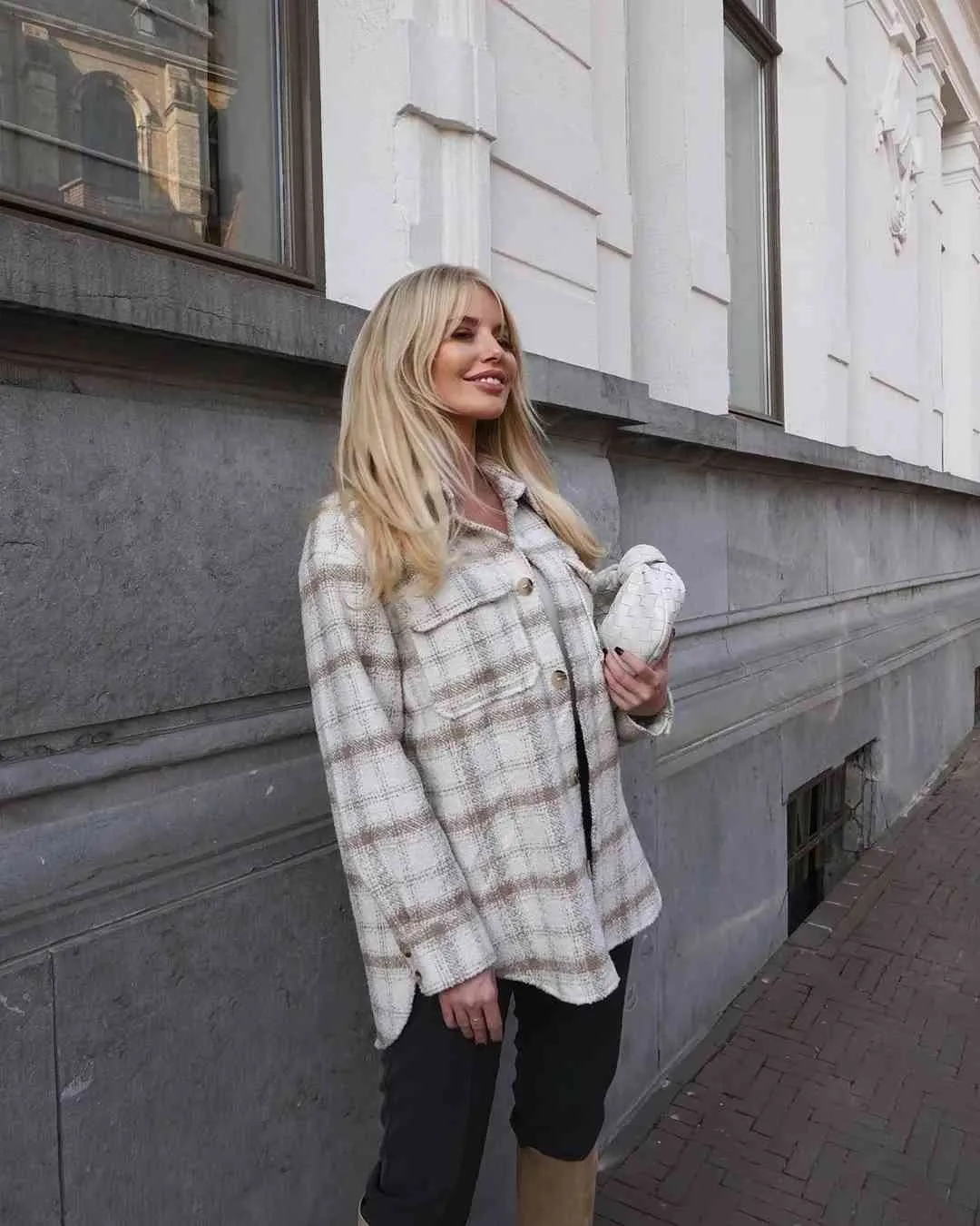 femmes veste à carreaux vintage décontracté épais tweed hiver chaud bouton à manches longues outwear femme chemise 210521