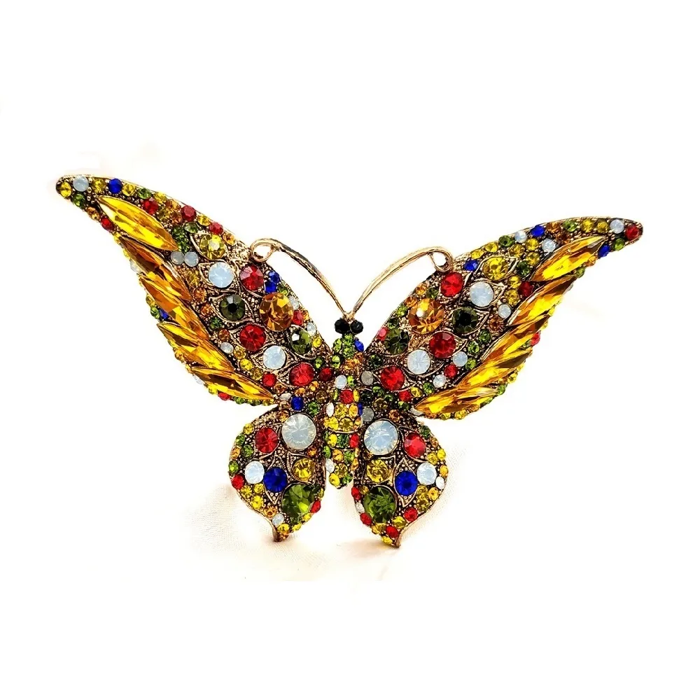 Magnifique coloré multi-pierres Accent gros papillon jaune broches broches pour femmes Antique mode Galas affaires formelles accessoire