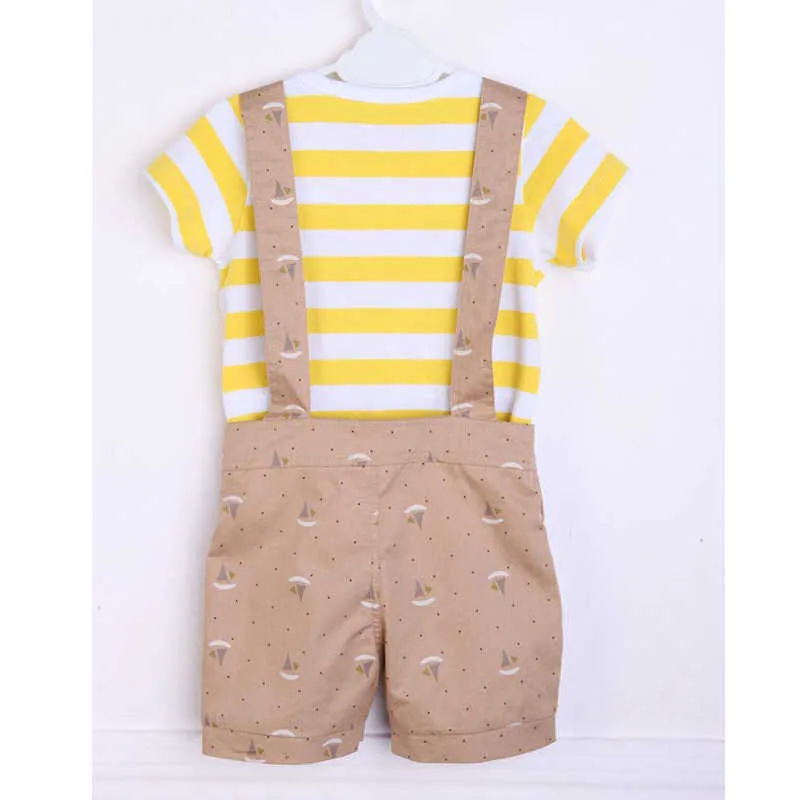 LOVE DD&MM Boys Sets Summer Children's Clothing Boys Casual Striped Short-Sleeved T-Shirt + Fashion Bib Suit 210715