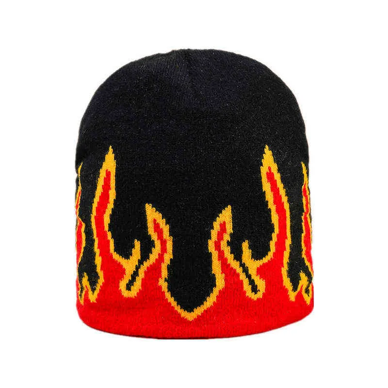 Fashion Jacquard flame Beanies HipHop Warm Knitted Hats Bonnet Caps Y211113580413