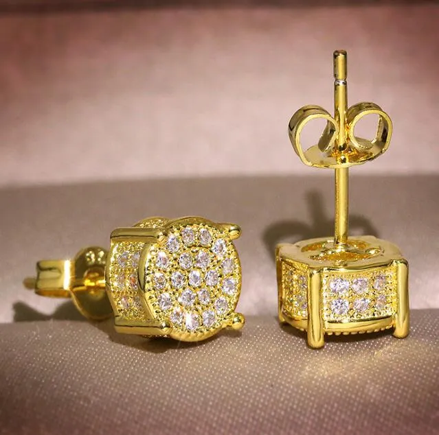 Orecchini unisex da uomo e da donna Orecchini in oro placcato argento scintillante di lusso brillante cristallo CZ orecchino con diamante simulato Jewelry329M