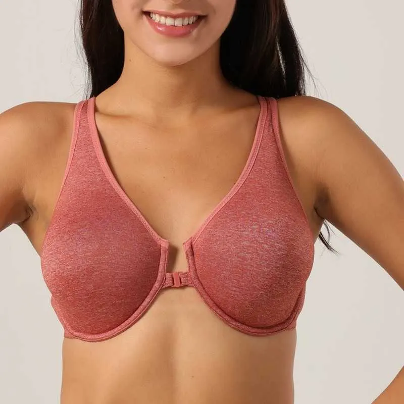 Reggiseno senza cuciture a coppa grande Chiusura frontale Reggiseno push-up stile base semplice Reggiseno a filo raccolto Intimo donna ultra-sottile di grandi dimensioni C F G 210623