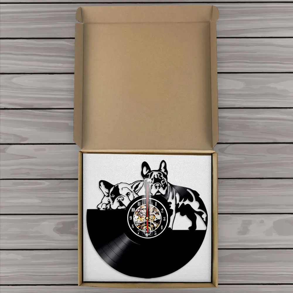 Bulldog francese Disco in vinile Orologio da parete Design moderno Animale Negozio di animali Decor Cucciolo Relogio De Parede Regalo amante 210913260D