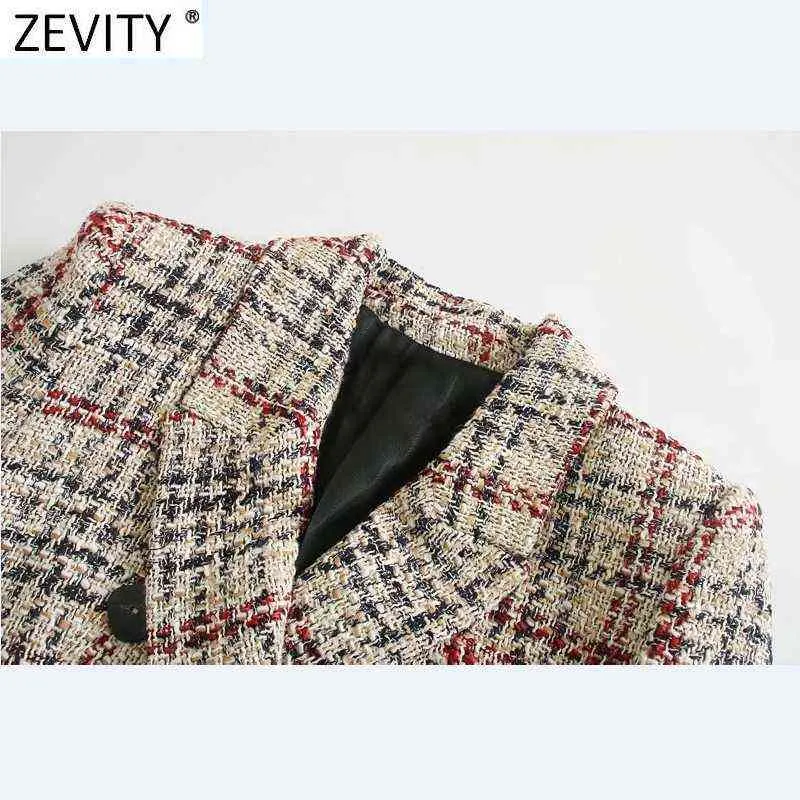 Zevity Donna Vintage Plaid Modello Stampa Cappotto di lana Donna Chic Manica lunga Doppio petto Capispalla Giacche Top CT629 211118