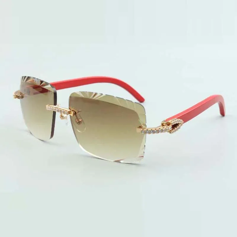 lunettes de soleil diamants moyens 3524020 avec branches en bois rouge et coupes 58 mm lens2212