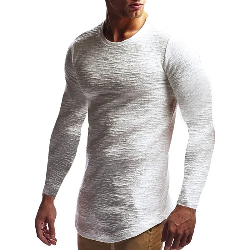 Mannen T-shirt Fitness T-shirts Mannen O-hals Man T-shirt voor Mannelijke T-shirts Casual Tops Solid Color Long-Sleeve Shirts 210515