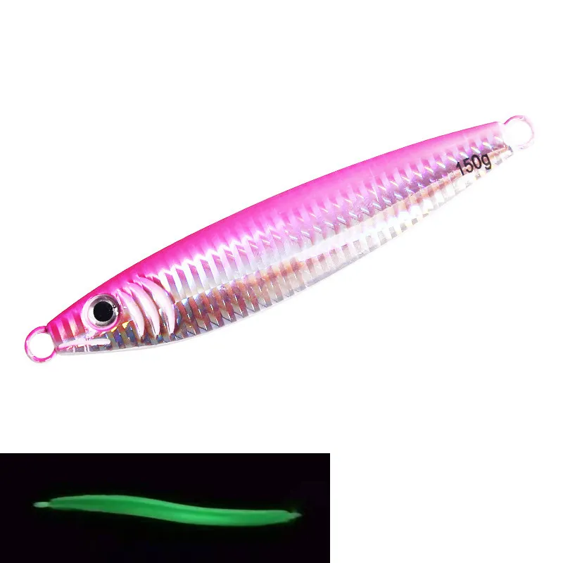 djuphavsfiske Jiging Night Glow Noctilucent Metal Jigbait Slow Jig Lure Spoon Bass Spinner Baits 40g 60/80/100 / 150g 220221