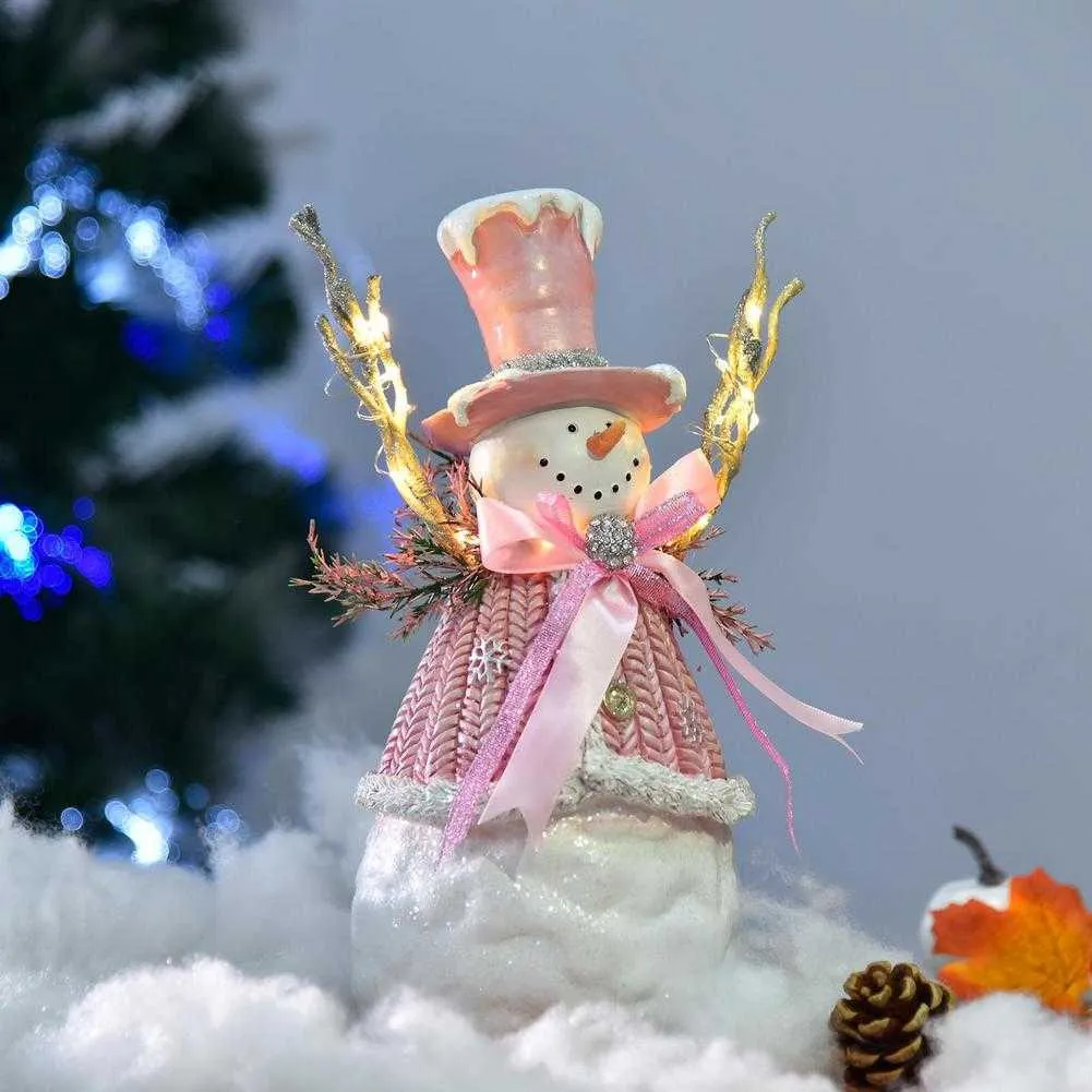 Różowy Boże Narodzenie Snowman Santa Claus Figurka z LED Wakacje Światła Xmas Dekoracja 2022 Nowy Rok Wystrój Domowy Room Ornament H1020