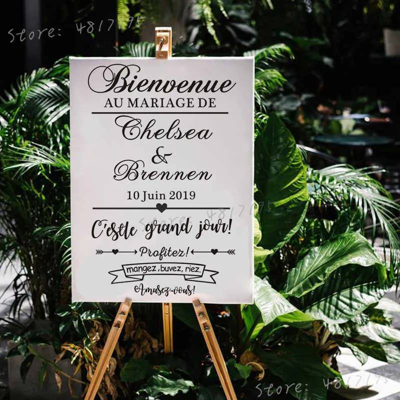 Свадебный наклейки наслаждайтесь и веселится весело французский стиль виниловой наклейки пользовательские имена свадьба добро пожаловать зеркала фрески танцевальная партия DCOR AZ937 210705