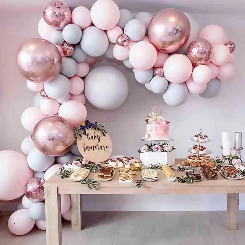 Macaron Pink Balloon Garland Arch Kit Grattis på födelsedagen Party Decor Kids Baby Shower Latex Ballon Chain Wedding Party Supplies 211216