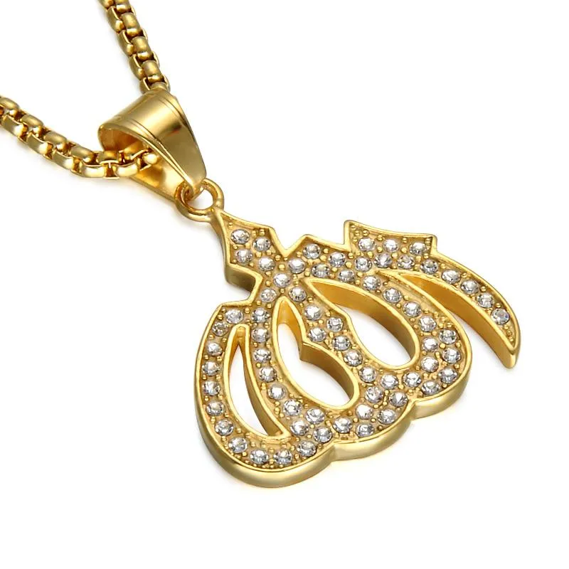 Collar con colgante islámico de circonia cúbica brillante para mujer, collar musulmán de acero inoxidable para hombres y mujeres, joyería religiosa, collares de regalo 2858