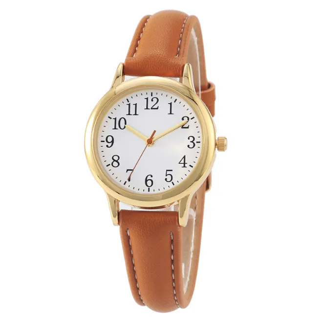 Números inteiros claros pulseira de couro fino quartzo relógios femininos simples elegantes estudantes relógio 31mm dial relógios de pulso229r