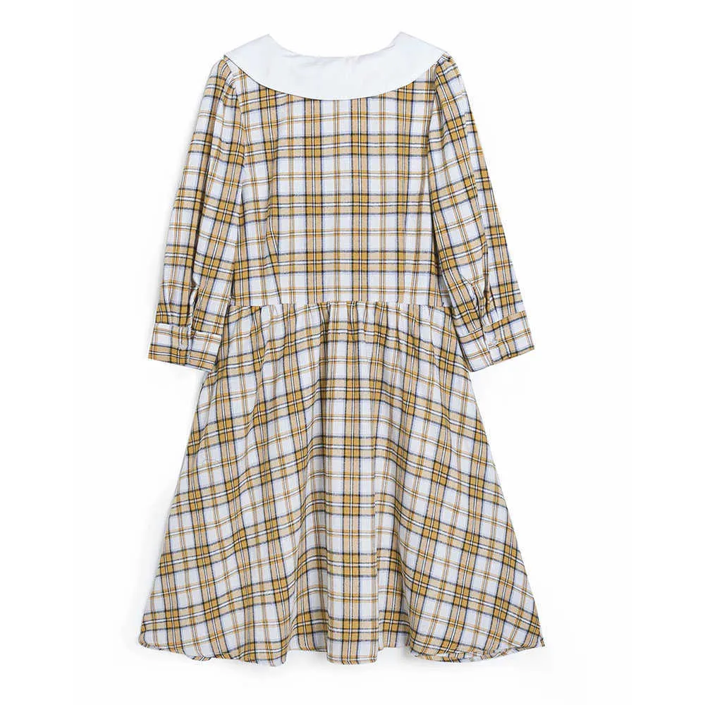 Elegant Women Vintage Brown Plaid Dress Fashion Ladies Turn Down Collar Streetwear Female Chic Button es 210531