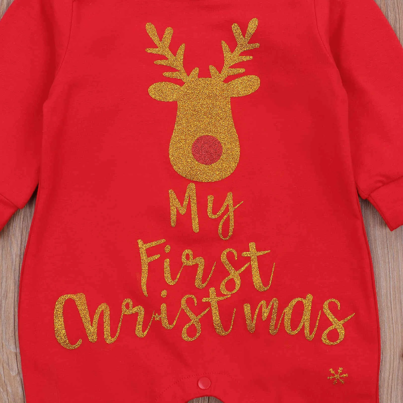 0-18M私の1stクリスマス幼児生まれの赤ちゃん男の子ガールジャンプスーツ長袖レターディアレッドローマンクリスマス衣装210515