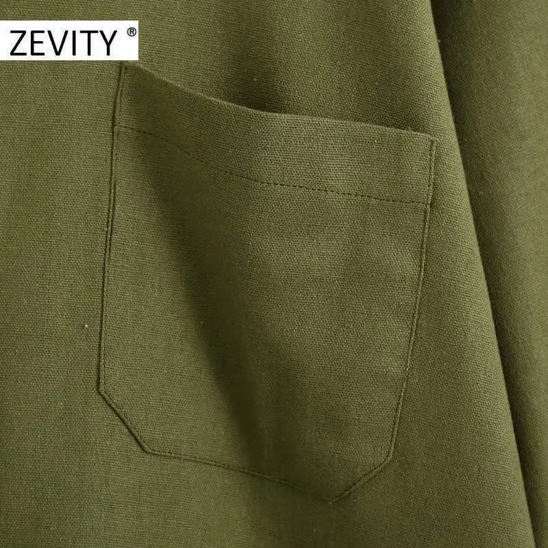 Zevity mujeres moda color sólido bolsillo parche camisa vestido oficina damas pecho negocio vestido casual vestidos rectos DS4277 210603