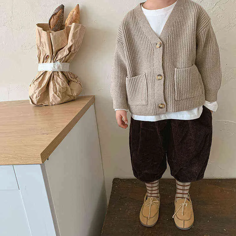 Milancel Höst Barnkläder Grov Ull Långärmad Solid Öppna Stitch Sweater 211104