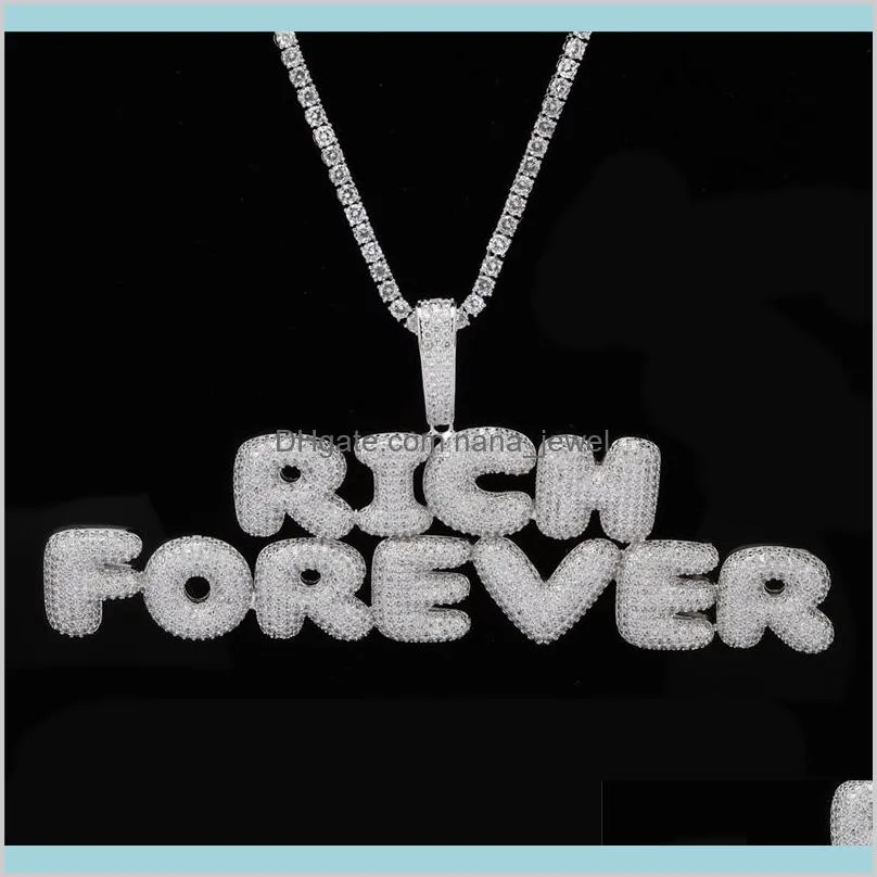 Colliers Pendentifs Bijoux Nom personnalisé Hip Hop Ice Out Personnel CZ Bulles Lettre Pendentif Mens Rock Street Collier avec Rope326H