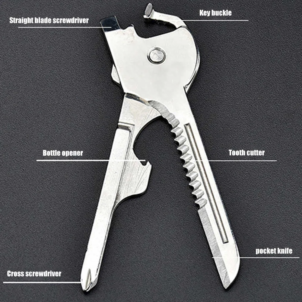 6 i 1 Edc Gear Mini Användbar nyckelringsformad ficköppnare nyckelring Skruvmejsel Tool Kit Survive Tactical Knife