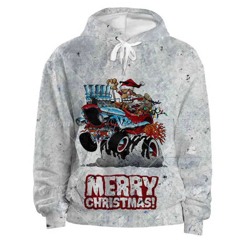 Felpa con cappuccio con motivo albero di Natale felice Uomo Donna Felpa allentata oversize stampata in 3D Giacca pullover con cappuccio Street Hip Hop Rock H1206