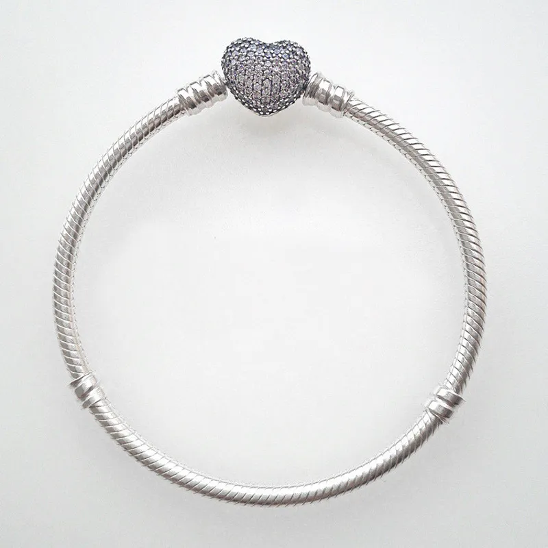 الأصلي 925 الفضة الاسترليني سلسلة الإسورة أساور للنساء الحب القلب صالح الخرز diy