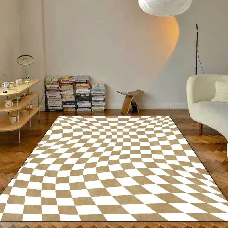 Tapetes Checkerboard Área Tapete para sala de estar Quarto Colorido Tapete de Telha Xadrez Roxo Rosa Verde Marrom Retro Moroccan1909