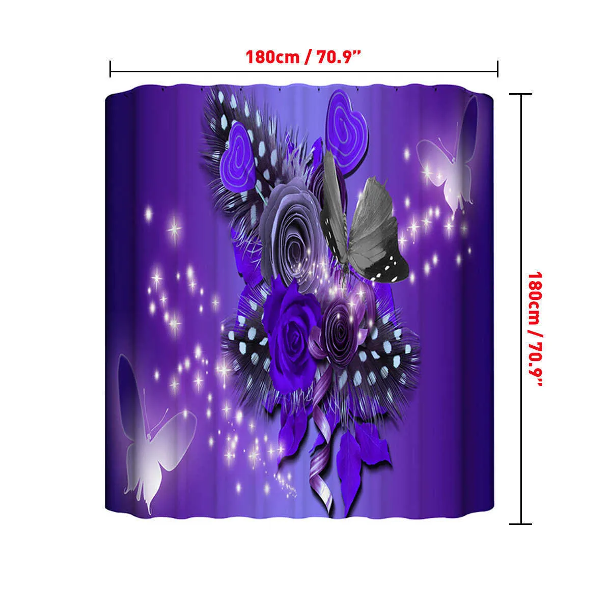 Cortina de ducha con estampado de mariposa de flor púrpura, 4 piezas, cubierta de alfombra, cubierta de inodoro, alfombrilla de baño, juego de almohadillas, cortina de baño 210609