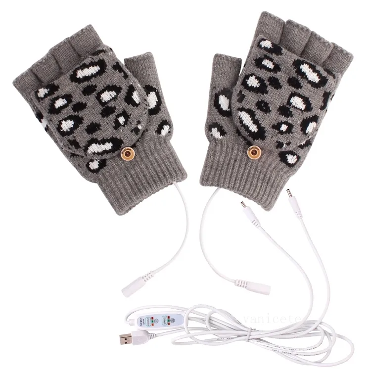 Favore di partito Guanti USB caldi adulti in lana Guanti da uomo e da donna autunno e inverno con dita leopardate T2I53092
