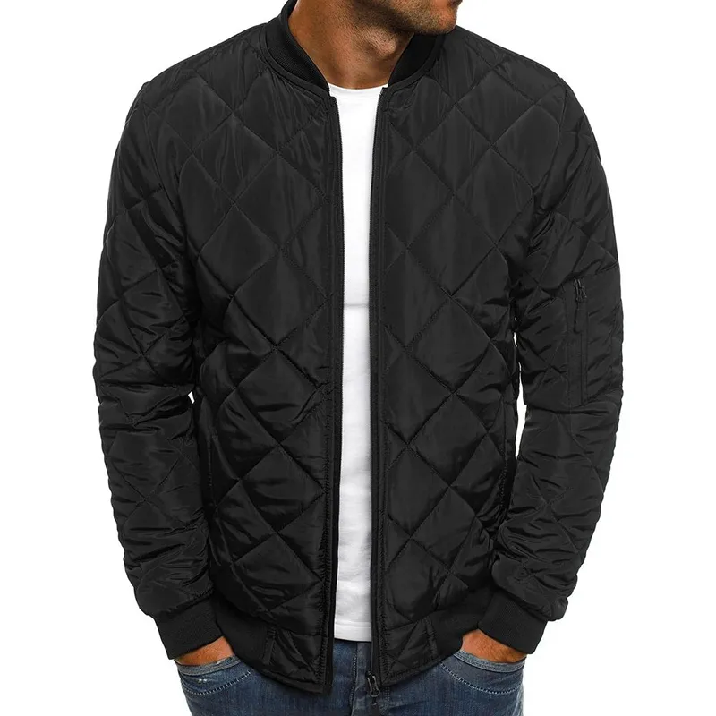 Homens acolchoado baiacu jaqueta acolchoado casual zip up inverno casaco quente Bomber Outwear All-Match Sólido Engrossar 220301