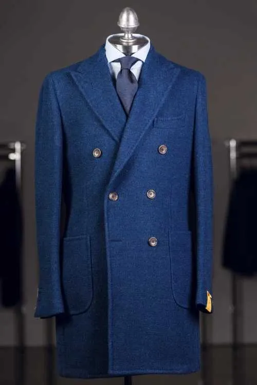 Giacche da smoking lunghe in tweed blu con risvolto a punta smoking formale costume allentato vintage retrò cena festa vestito da ballo blazer 1 giacca X0909