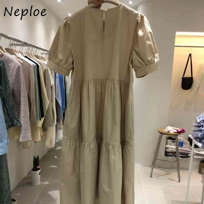 O Neck Pullover Short Sleeve Dress Women High Waist Hip A Line Loose Vestidos Summer Casual Robe Solid 210422