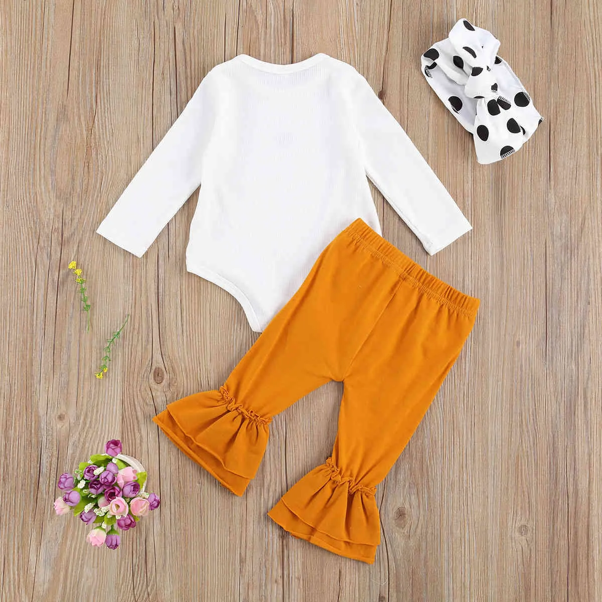 0-18m Nascido infantil bebê meninas roupas conjunto branco romper flare calças headbits outono menina roupas 210515